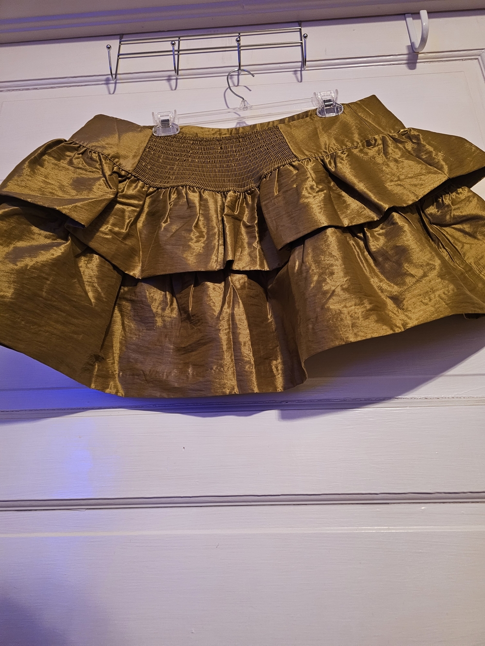 Scoop Tiered Ruffle Mini Skirt Olive Dust Gold Metallic Tafteta Size 16/18 XL - Picture 8 of 10